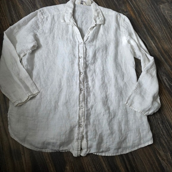 J.Jill Tops - J Jill Linen Snap Down Shirt White Long Sleeve Relaxed Fit Women Size  Large